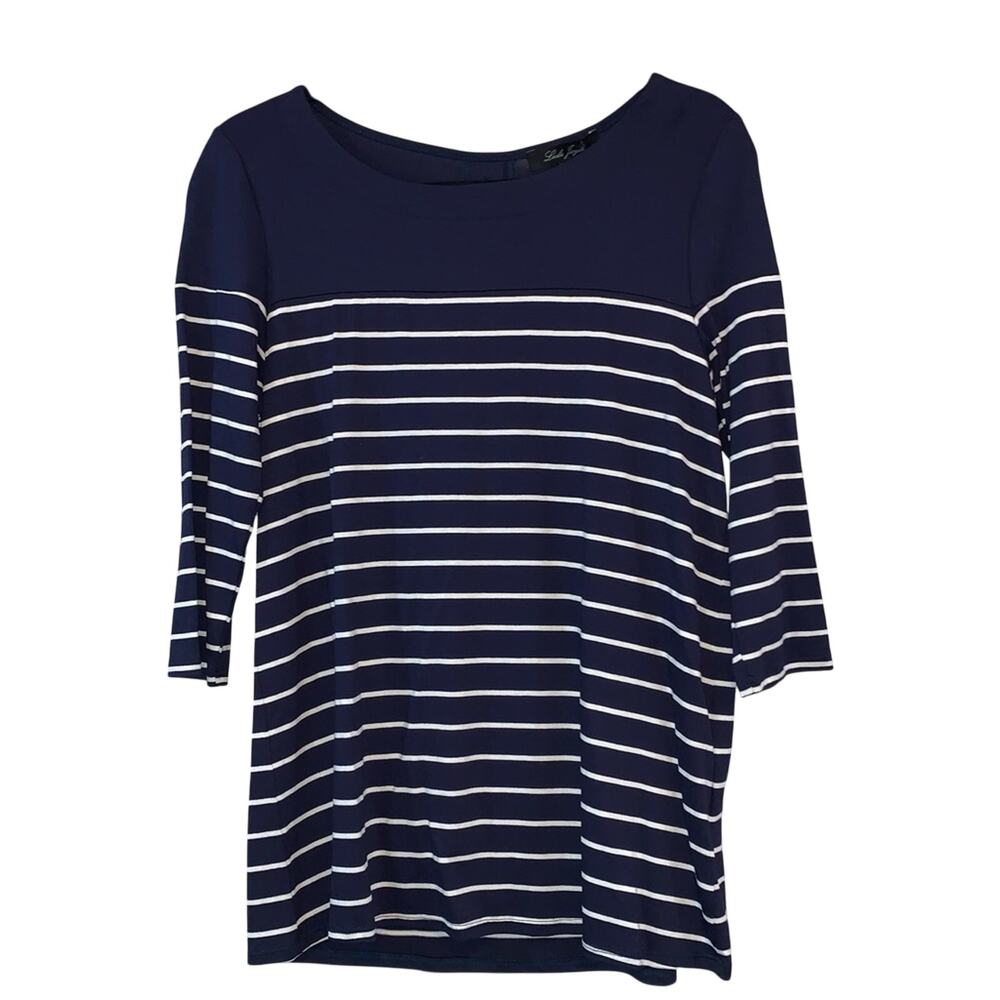 Laila Jayde Taranto Top Small NWT‎ Navy Stripe Button Back 3/4 Sleeve Coastal
